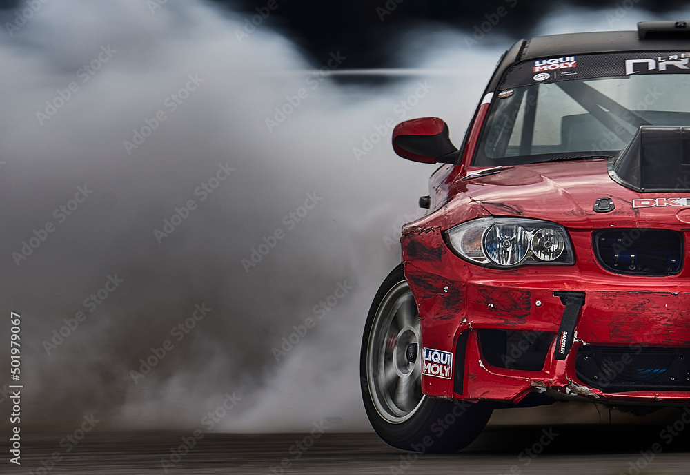 Car drifting image diffusion race drift car with lots of smoke from burning  tires on speed track Stock Illustration