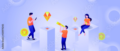 Internet workers collaborating with each other vector concept illustration
