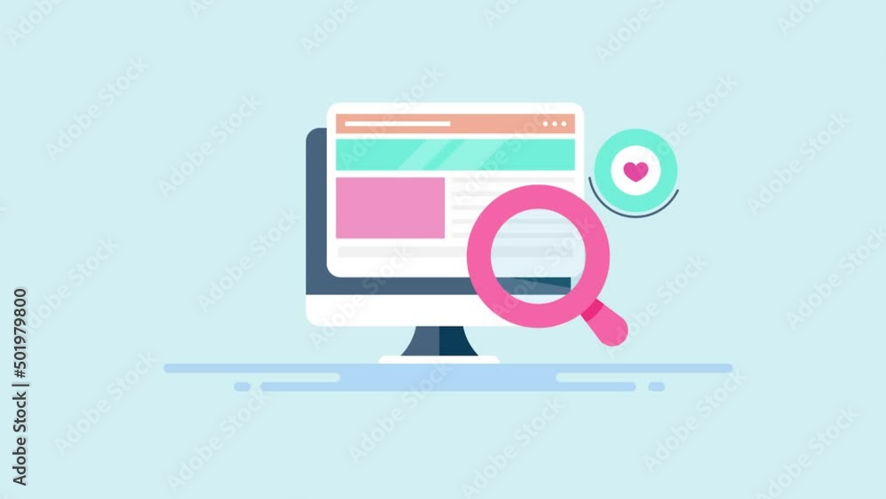 Ad click on search engine, advertising performance monitoring and analysis, business strategy, financial spending on PPC ads, conceptual 2d animation 4k video clip.