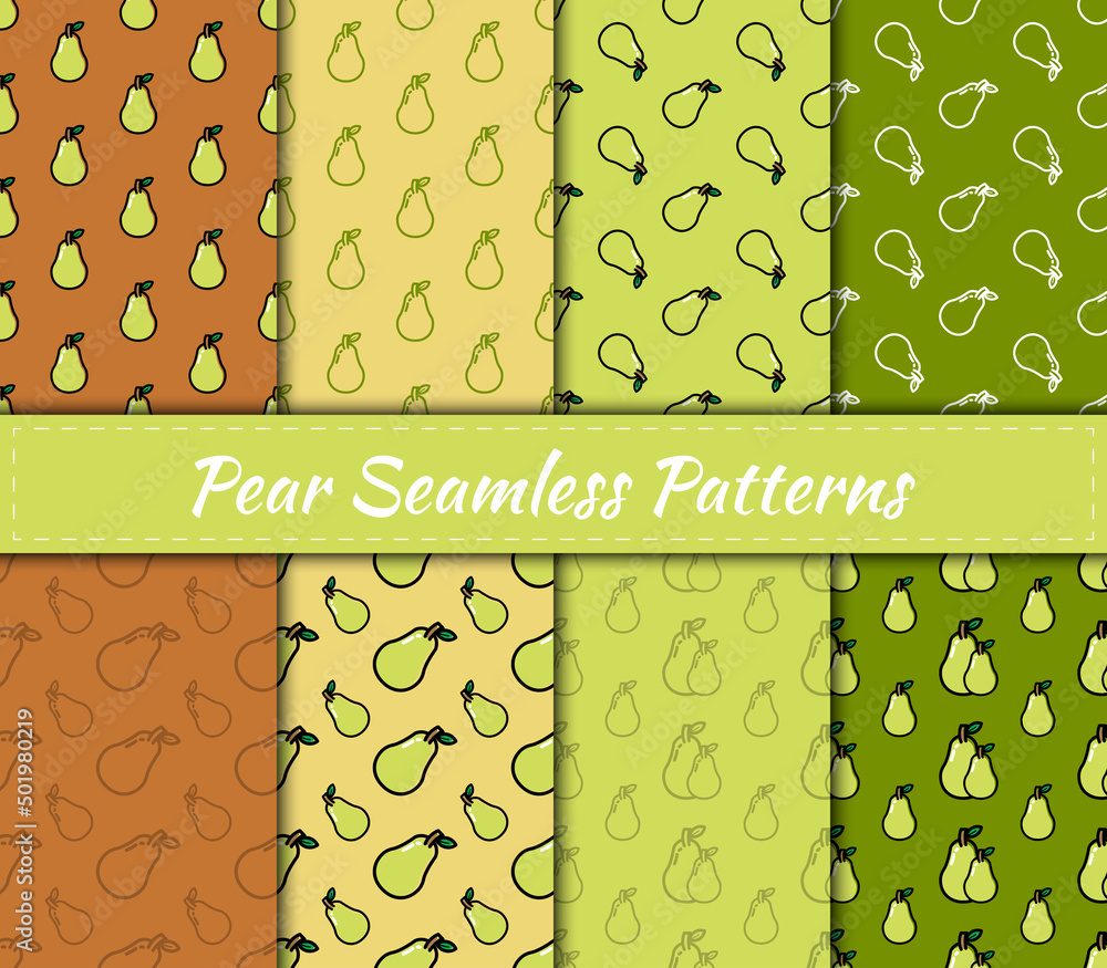 Set of Pear Seamless Patterns. vector illustration fruit collection ...