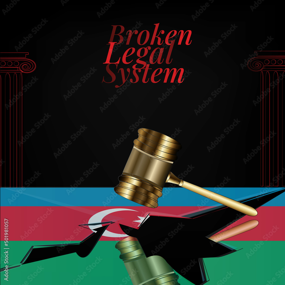 Azerbaijan's broken legal system concept art.Flag of Azerbaijan and a gavel