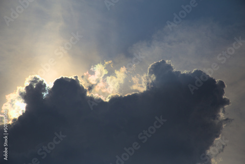 cloudy sky thunder cloud storm with sun light photo