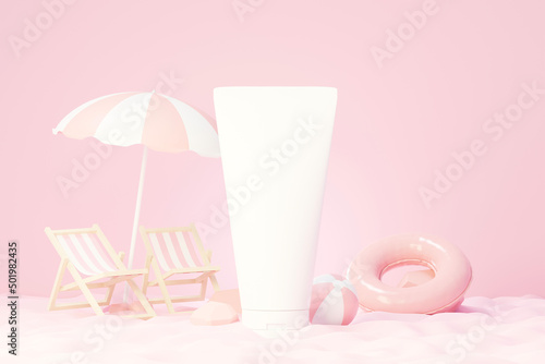 3d render of blank cosmetics skincare product or packaging for mock up. Beauty soap and spa concept. Lotion oil moisture for skin health. Premium and luxury design for branding. © TANATPON