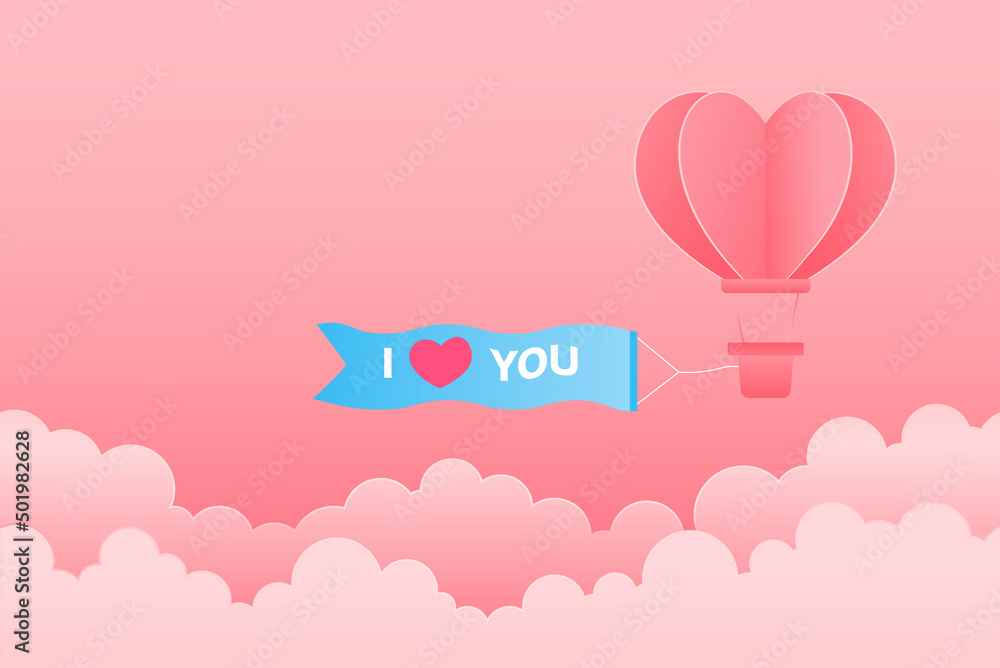 Valentine's day heart balloon in the pink sky. Canbe used for flyers,invitation,brochure,banners. Vector illustration.