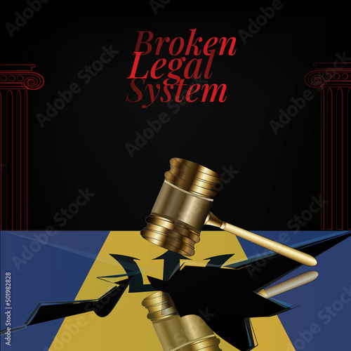 Barbados's broken legal system concept art.Flag of Barbados and a gavel