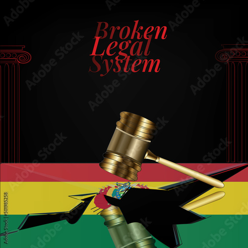 Bolivia's broken legal system concept art.Flag of Bolivia and a gavel