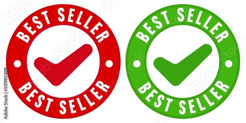 Round best seller sticker set. Special product or service promotion for customer vector illustration. Badge label isolated on white background