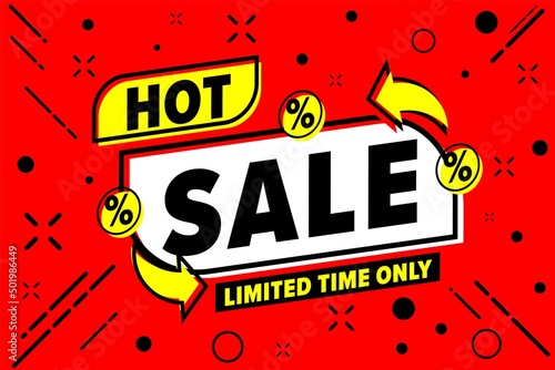 Hot sale with limited time only template banner design. End of season special offer, burning price with great clearance advertising vector illustration