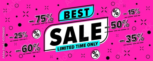 Best sale offer on promo header website banner. 15, 25, 35, 50, 60, 75 percent price off for online shopping and customer satisfaction vector illustration