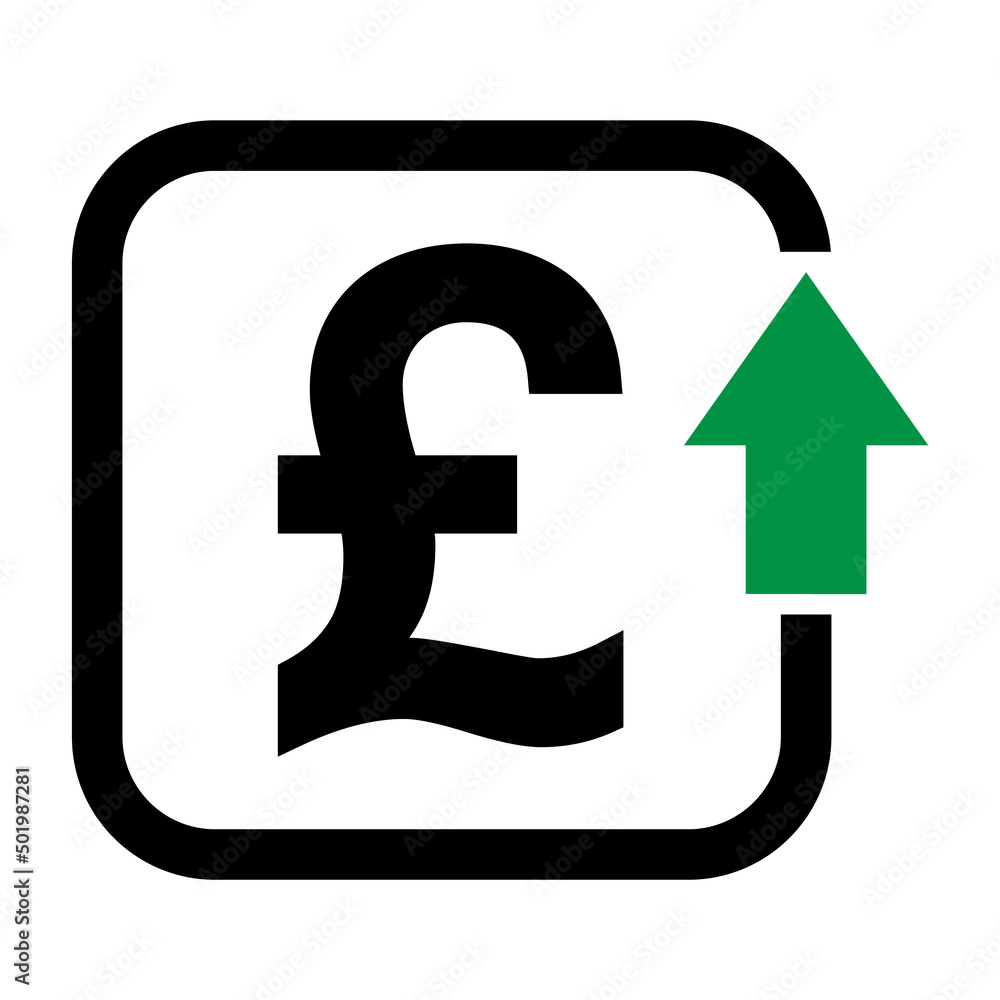 Cost symbol pound increase icon. Income vector symbol isolated on background Cost symbol pound increase icon. Income vector symbol isolated on background