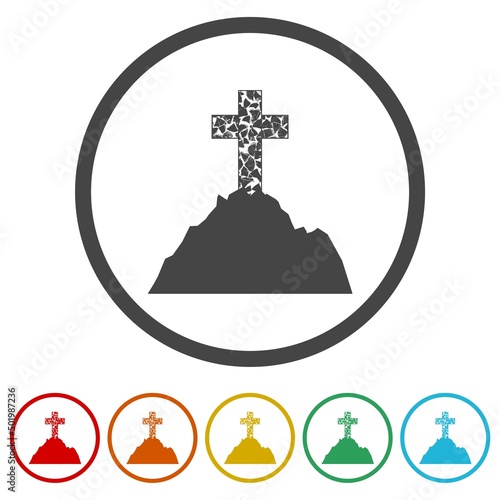 Fotografija Christian cross on hill icon. Set icons colorful