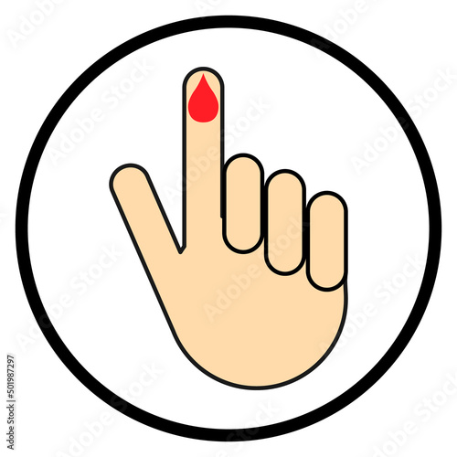 Hand finger with drop blood icon, medical health test symbol, control measurement vector illustration