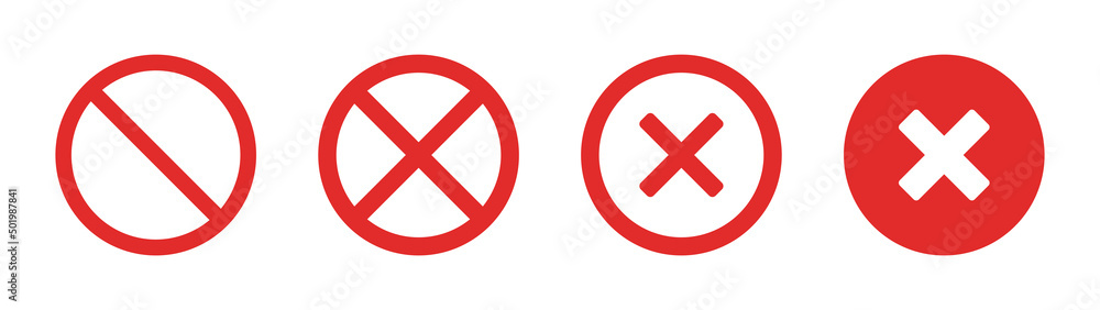 Cancel icon set. Ban sign vector illustration. Close symbol isolated on white background. Cancel icon set. Ban sign vector illustration. Close symbol isolated on white background.