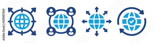 Global network icon set. Circle global structure network connection vector illustration.