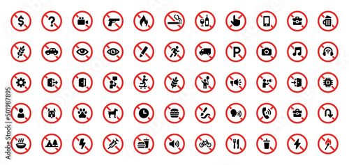 Prohibited sign icon collection. Ban, restriction sign vector illustration.