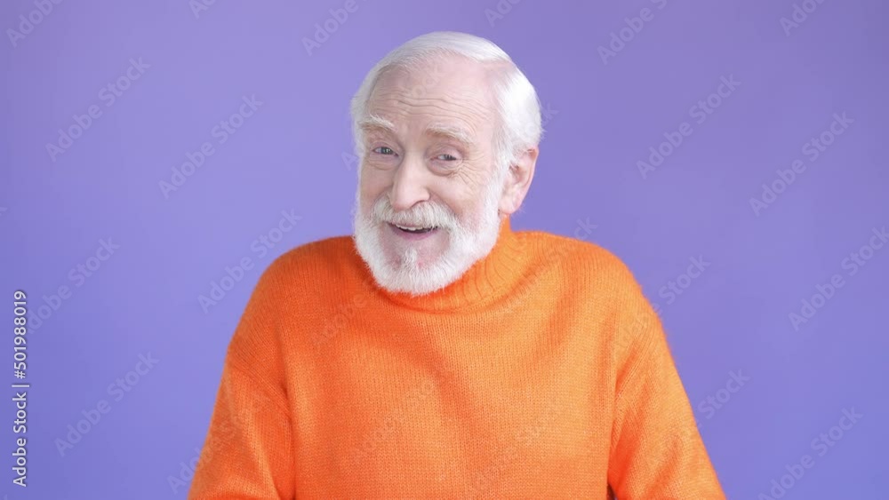 Middle aged man impressed present isolated shine color background Middle aged man impressed present isolated shine color background