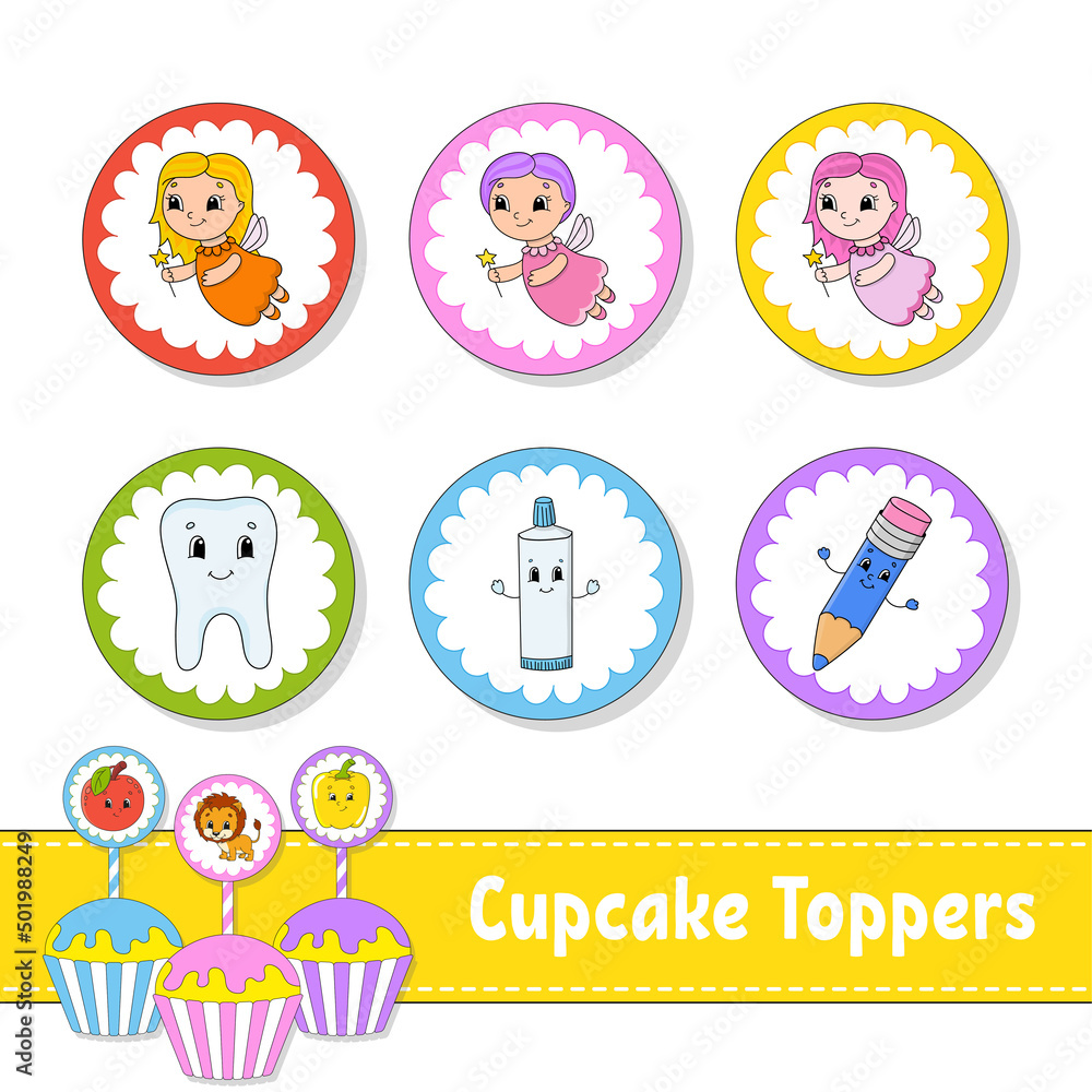 Cupcake Toppers. Set of six round pictures. cartoon characters. Cute image. For birthday, py, baby shower. Cupcake Toppers. Set of six round pictures. cartoon characters. Cute image. For birthday, py, baby shower.