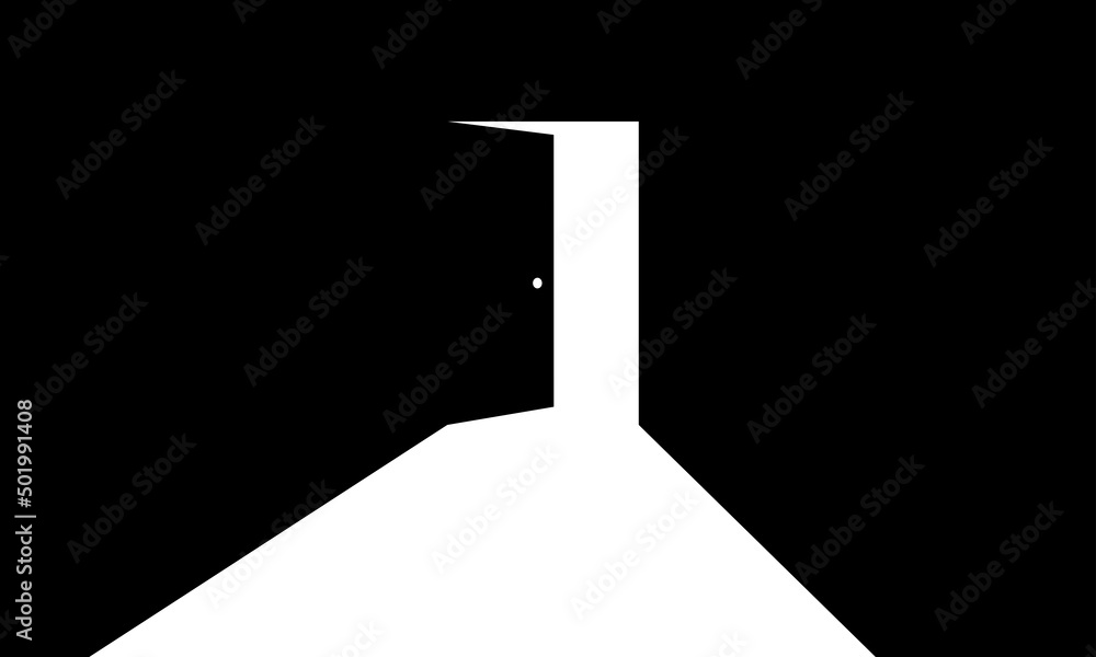 Open door vector icon. Light and shadow from the open door. Entrance on darkness room or office. Vector background. Open door vector icon. Light and shadow from the open door. Entrance on darkness room or office. Vector background.