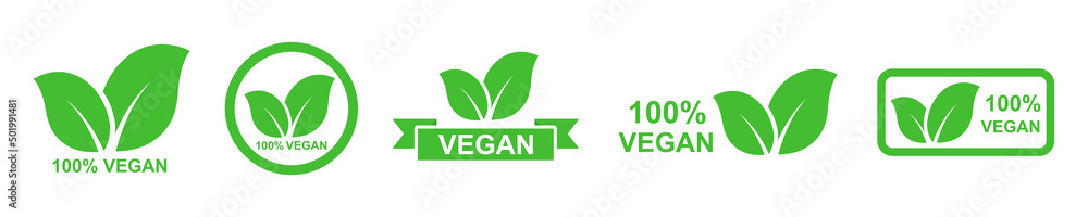 Vegan badges vector set. Healthy organic vegan food. Symbol healthy food. Green ecology leaf. Vegan badges vector set. Healthy organic vegan food. Symbol healthy food. Green ecology leaf.