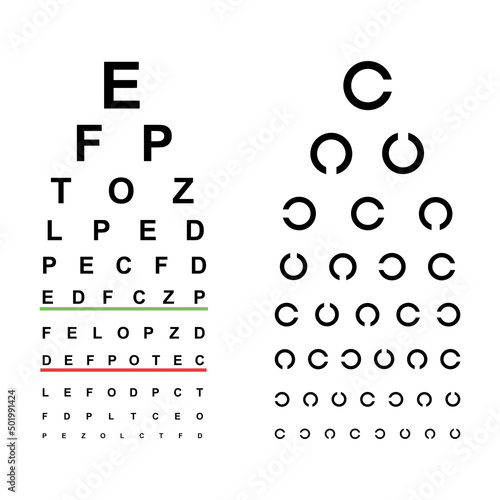 Eye test table with letters. Check vision. Eye test chart vector background. Vector 10 EPS.