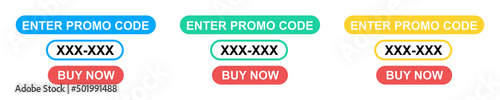 Template with promo code for buy. Discount coupon. Shopping online.  Vector set.