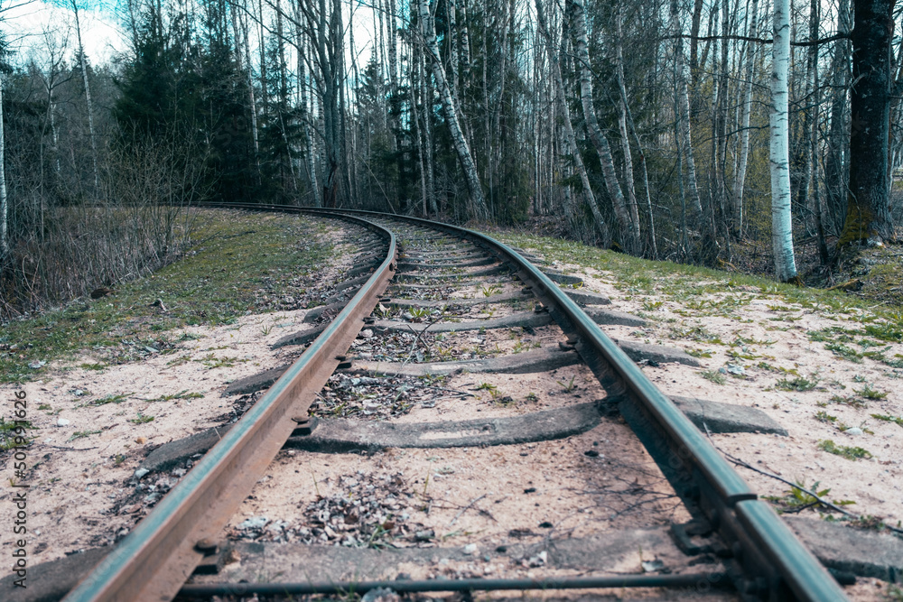 The old narrow-gauge railway close up. Latvia.