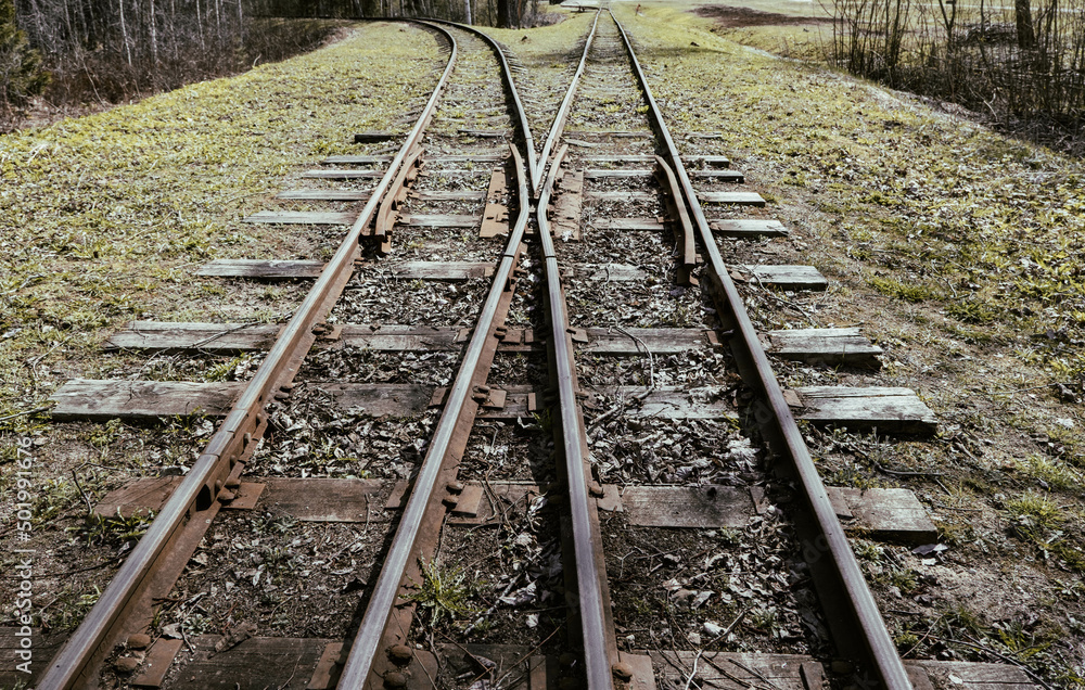 The old narrow-gauge railway close up. Latvia.