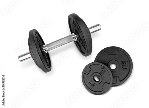 top view of dumbbells on white background