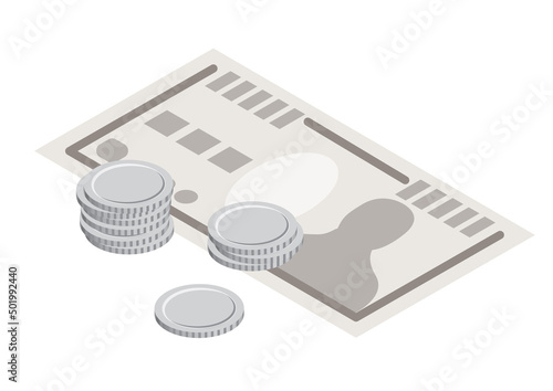 アイソメトリック＿お金・お札と小銭