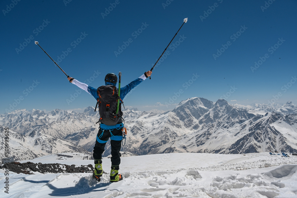 winter climbing Elbrus. Bright sunny winter day winter climbing Elbrus. Bright sunny winter day