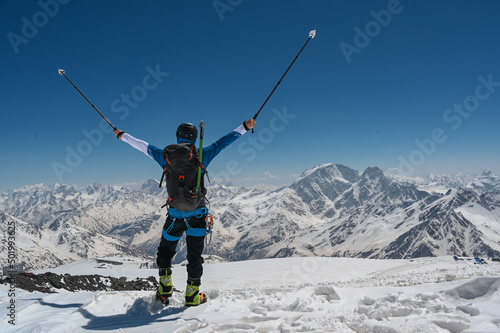 winter climbing Elbrus. Bright sunny winter day