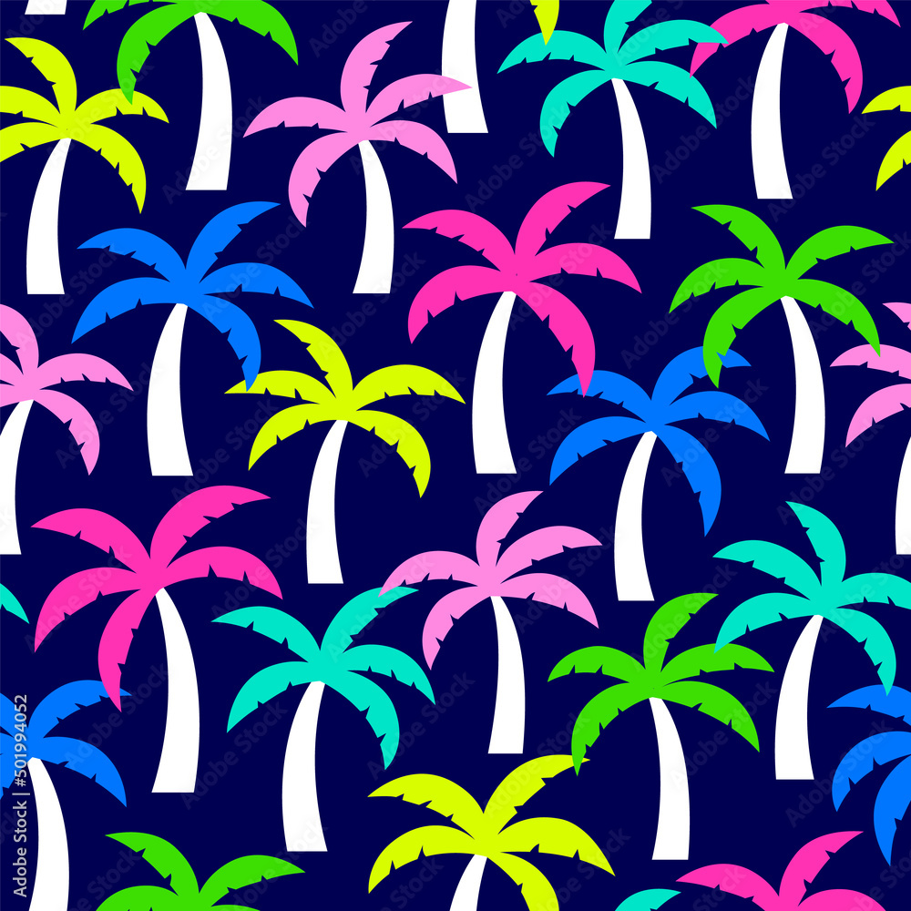 Colorful palm tree seamless pattern for summer holidays background.