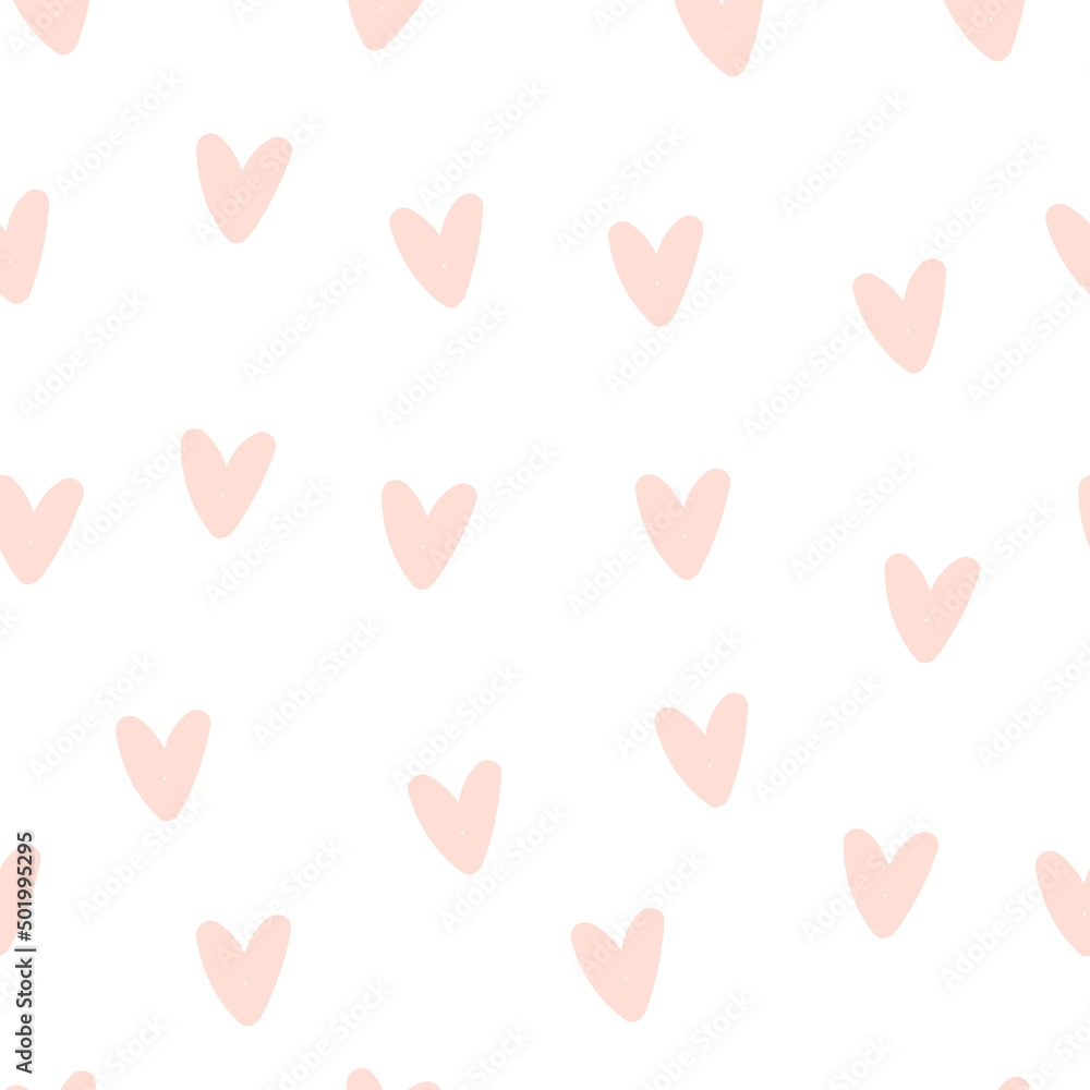 Pink white seamless pattern of hearts vector background, drawing of hearts shape
