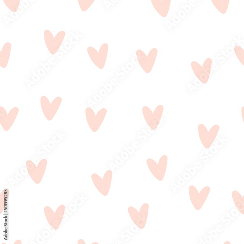 Pink white seamless pattern of hearts vector background, drawing of hearts shape 