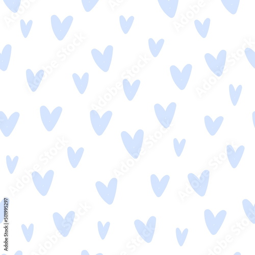 Seamless pattern of hearts, vector background, drawing of hearts shape light blue color
