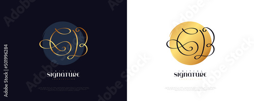 Initial C and B Logo Design in Luxury Gold Handwriting Style. CB Signature Logo or Symbol for Wedding, Fashion, Jewelry, Boutique and Business Brand Identity © WzKz