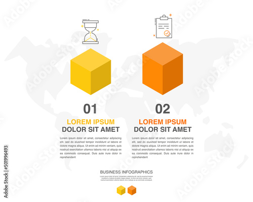 Vector isometric infographics with two columns. Business concept graphic process template with 2 steps and icons. Graphic timeline for step by step for the app, website, web, diagram, presentations