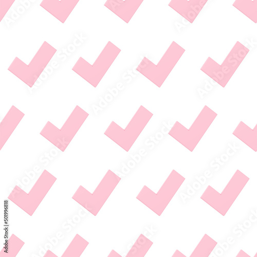 Vector 3d pink checkmark checklist icons. Correct check mark answer flag seamless pattern