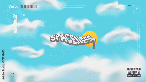 Fényképezés Modern vector background with blue sky and mesh clouds
