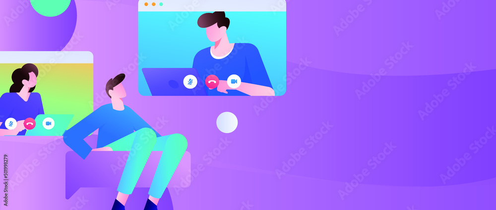 Remote video chat communication meeting flat vector concept illustration
