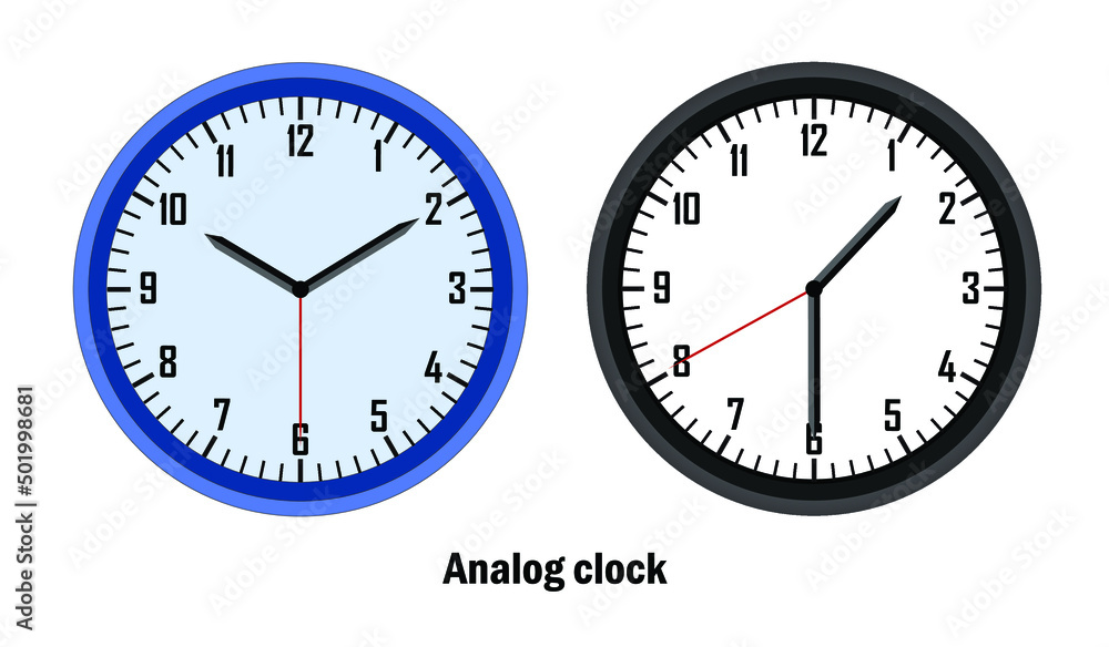 blue and black color Analog clock time.10-10, 01-30. with white background. vector blue and black color Analog clock time.10-10, 01-30. with white background. vector