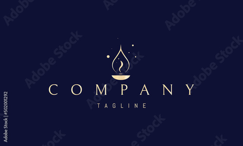 Vector golden logo on which an abstract image of a lantern in the form of a drop.