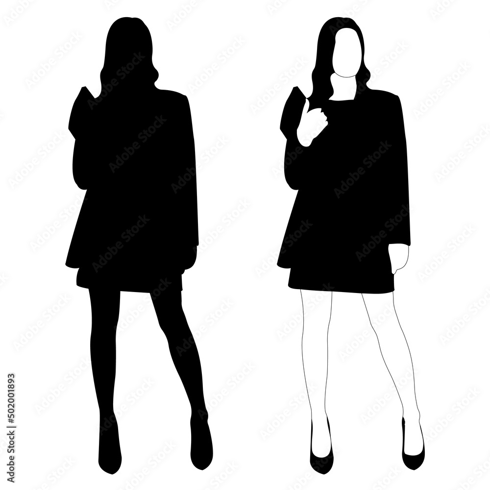 The outline of a black and white silhouette of a slender stylish girl