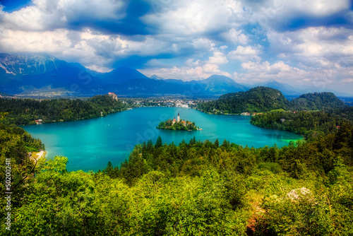 View of Lake Bled with Bled Island, Slovenia