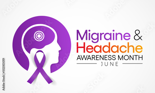 National Migraine and headache awareness month is observed every year in June. it is usually a moderate or severe headache felt as a throbbing pain on one side of the head. Vector illustration