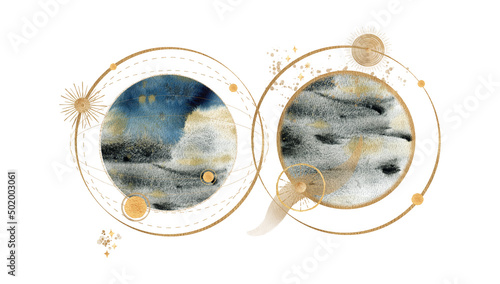 Gold mystic elements on white background. Abstract Mystic modern composition set. . High quality illustration