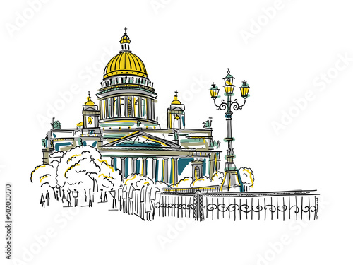 Saint Isaac Cathedral of Saint Petersburg landmark, Russia. Sketch for your design