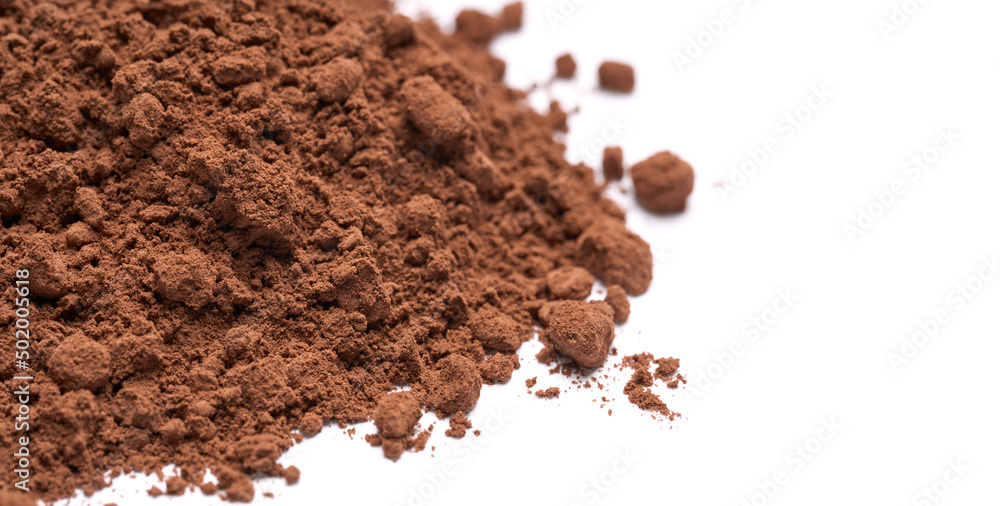 Pile of Cocoa powder isolated on white background. Pile of Cocoa powder isolated on white background.