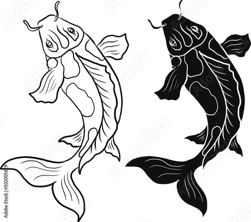 Beautiful line art of gold fish vector illustration.Koi fish for printing on shirt on white isolated background.