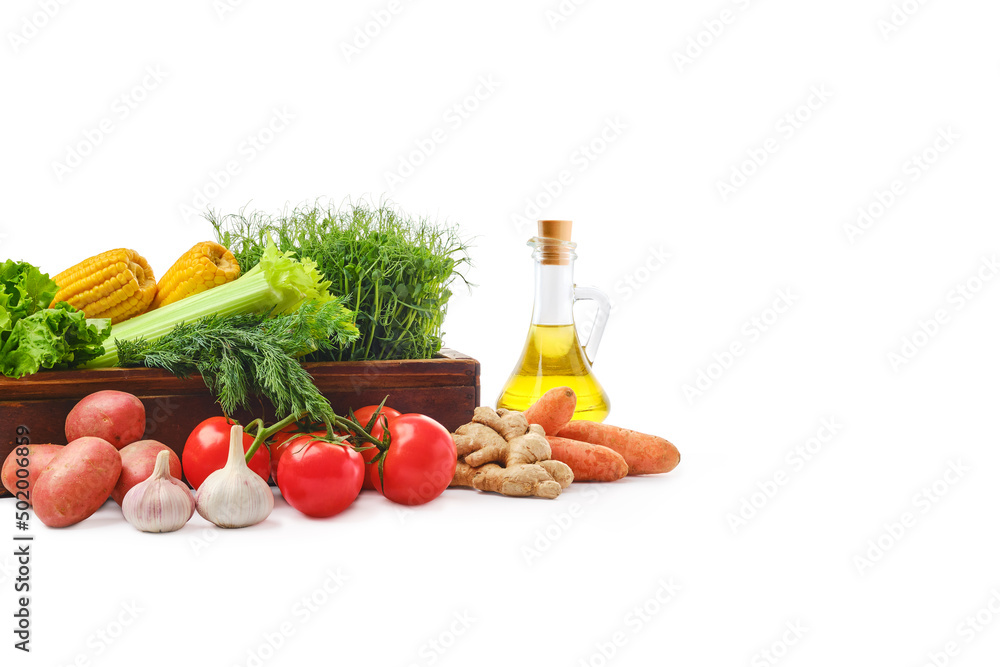 Heap of fresh vegetables on white background